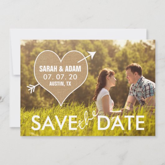 Cœur de toile de jute | Annonce de save the date r (Devant)
