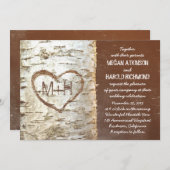 Coeur d'écorce de bouleau invitations de mariage r (Devant / Derrière)
