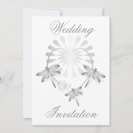 Coeur des libellules d'argent faire-part de mariag (Devant)