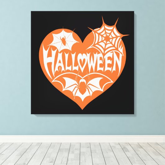 Cœur d'Halloween, Forme de cœur orange, Toile d'ar (Insitu (Plancher de Bois))
