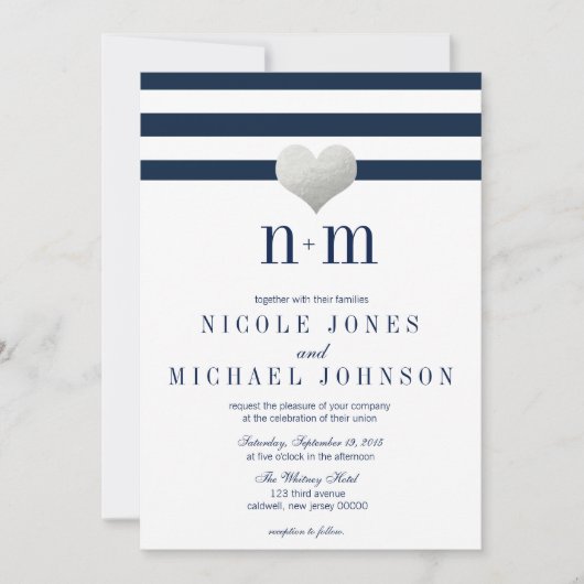 Coeur d'huile d'argent + invitations de mariage (Devant)