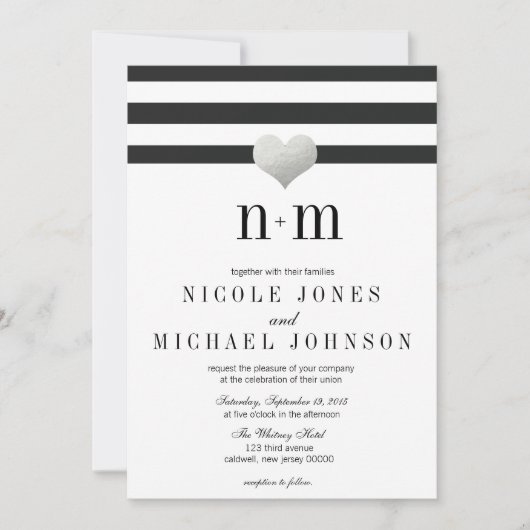 Coeur d'huile d'argent + invitations de mariage (Devant)