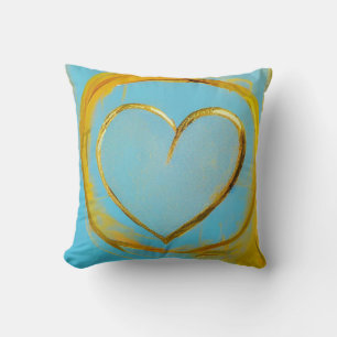 Coeur d'or avec oreiller Arrière - plan bleu clair