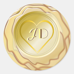 Coeur d'or et initiaux étiquette de sceau de cire