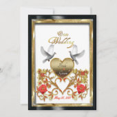 Coeur d'or floral de Doves aimantes carte mariage (Devant)
