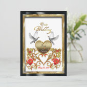 Coeur d'or floral de Doves aimantes carte mariage (Debout devant)