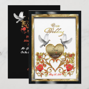 Coeur d'or floral de Doves aimantes carte mariage