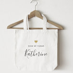 Coeur d'or moderne femme de Sac fourre-tout d'honn<br><div class="desc">Sac fourre-tout sur mesure pour votre femme d'honneur avec nom personnalisé dans la calligraphie à la main moderne avec design de coeur doré.</div>