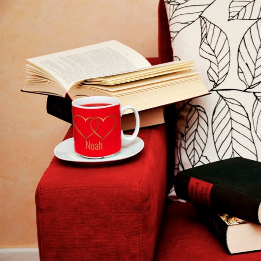 Coeur doré moderne rouge Mug café à deux tons