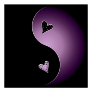 coeur du yin yang violet - affiche
