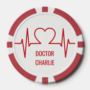 Coeur EKG, nom personnalisé et jetons de poker d'o