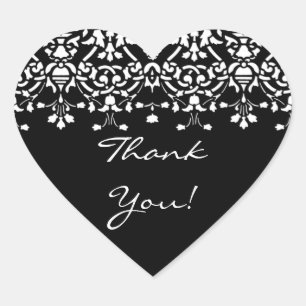 Cœur Élégant Sticker en Merci Damas blanc et noir