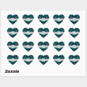 Cœur Élégant Sticker Mariage Turquoise Damas foncé (Feuille)