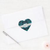 Cœur Élégant Sticker Mariage Turquoise Damas foncé (Enveloppe)