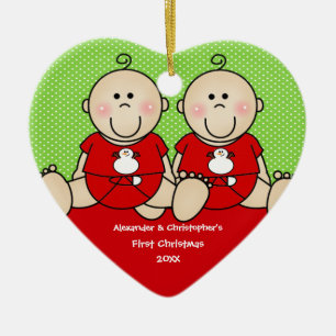Cœur En Céramique Joli bébé jumeaux premier Noël ornement