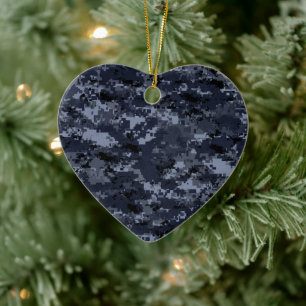 Cœur En Céramique Miliatry Blue Camouflage Porcelaine Ornement cardi