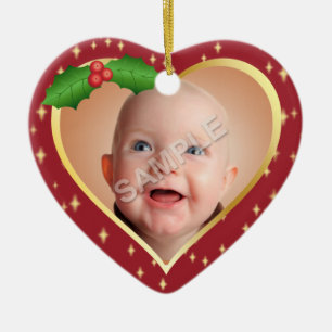 Cœur En Céramique Mon premier ornement de photo de Noël