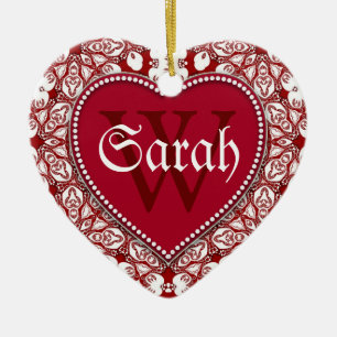 Cœur En Céramique Nom rouge tribal Blanc Signes de porte Ornement