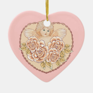 Cœur En Céramique Ornement d'ange à coeur de chérubin
