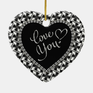 Cœur En Céramique Ornement de la Saint-Valentin Amour Noir Blanc