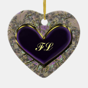 Cœur En Céramique Ornement décoré d'un monogramme élégant de Pur