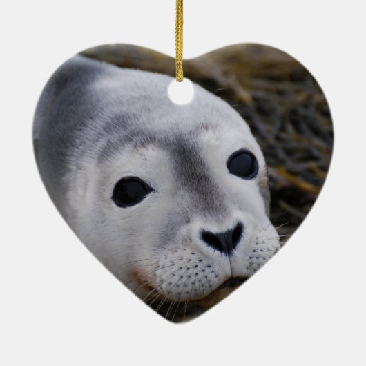 Cœur En Céramique Ornement doux de bébé phoque (Dos)