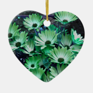 Cœur En Céramique Ornement vert de fleur de marguerites africaines