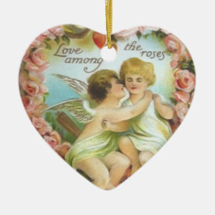 Cœur En Céramique Ornement vintage de Valentine de cupidons