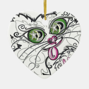 Cœur En Céramique Ornement visage de chat cool motif volutes