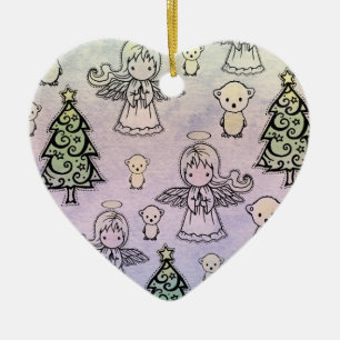 Cœur En Céramique Petit Ange et Ornement d'ours polaires