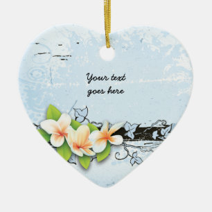 Cœur En Céramique Plumeria vintage et ornement de grunge bleu lierre