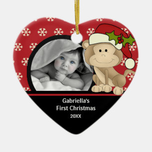 Cœur En Céramique Premier Noël de bébé Photo Ornement Singe