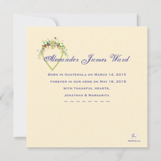 Coeur en fleurs - Faire-part d'adoption de la phot (Dos)