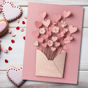 Cœur en papier découpé et fleurs Carte de vœux de