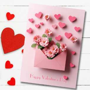 Cœur en papier découpé et fleurs Carte de vœux de