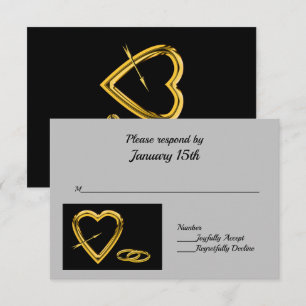Coeur et anneaux en or sur Black Modern RSVP