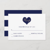 Coeur et bande bleu moderne - Carte RSVP (Devant / Derrière)