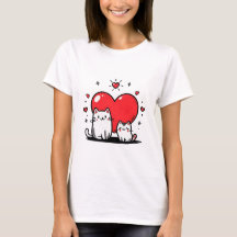 Coeur et chats dessinent le T-shirt féminin