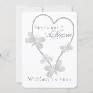 Coeur Et Papillons En Argent faire-part de mariage