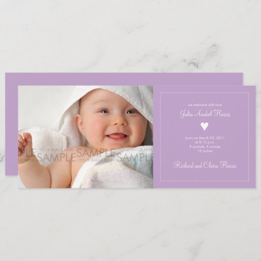 Coeur ・ Faire-part bébé (Devant / Derrière)