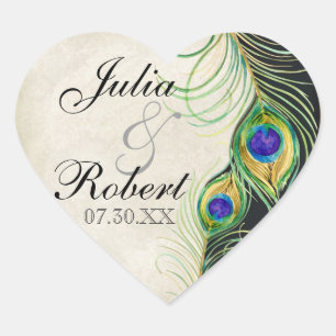 Cœur Favoriser Sticker Cadeau - Peacock Feathers Mariag