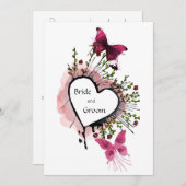 Coeur, fleurs et papillons Invitation (Devant / Derrière)