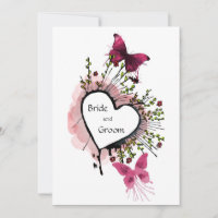 Coeur, fleurs et papillons Invitation