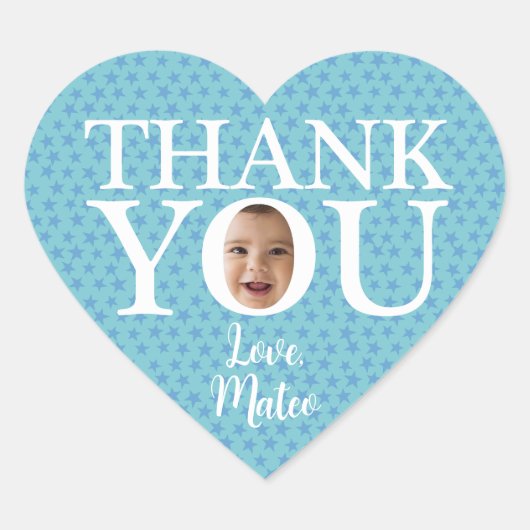 Cœur Funny bébé visage bleu merci Sticker (Devant)