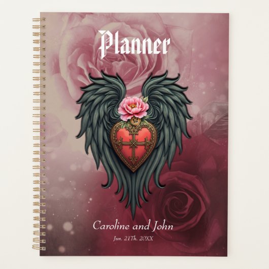 Coeur gothique avec fleur et ailes (Devant)