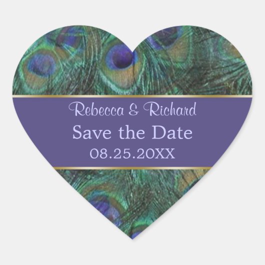Cœur Green violet paon Save the Date Sticker (Devant)