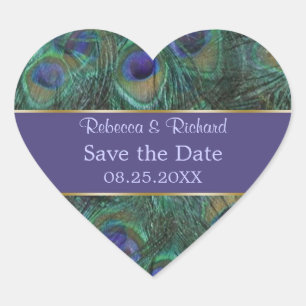 Cœur Green violet paon Save the Date Sticker
