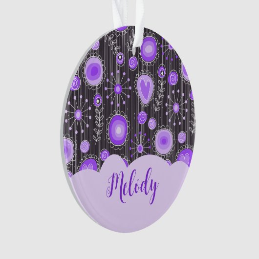 Coeur gris violet blanc et nom floral (devant)