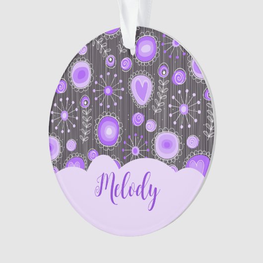 Coeur gris violet blanc et nom floral (devant)