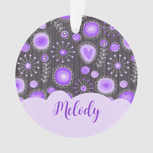 Coeur gris violet blanc et nom floral (devant)